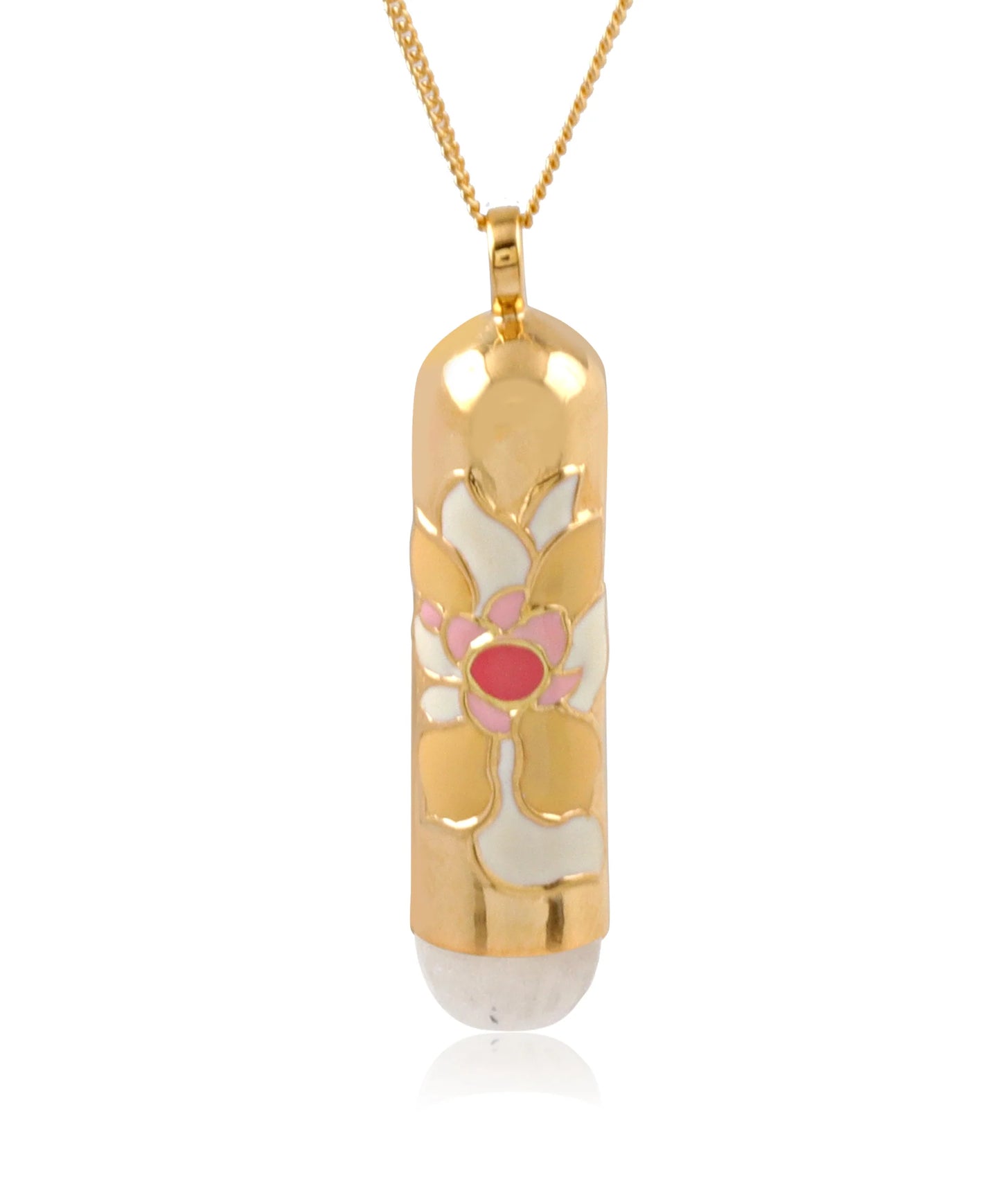 Blooming Lotus Enamel & Stone Pendant