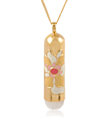 Blooming Lotus Enamel & Stone Pendant